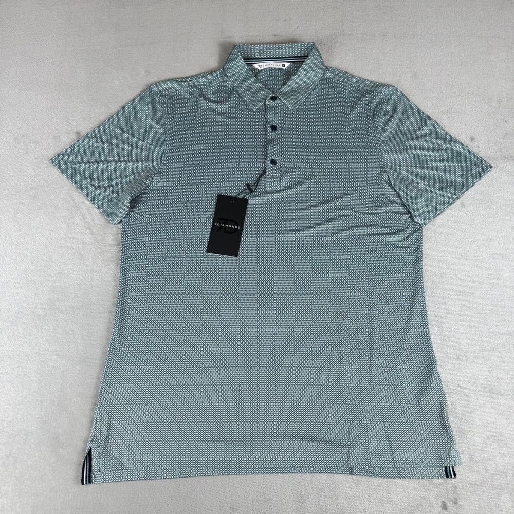 7 Diamonds 4-Way Stretch Polo Shirt Mens Medium Seafoam Geometric 7D $79 New NWT